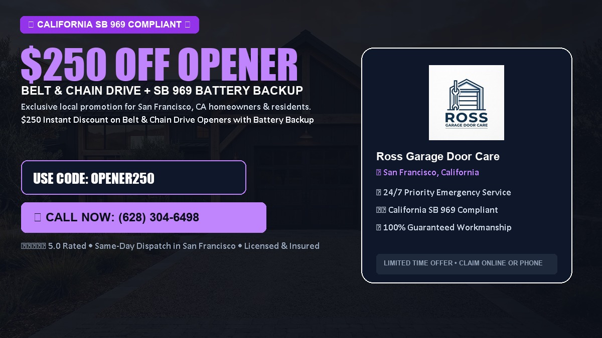 $250 OFF Smart Garage Door Opener Installation (Belt & Chain Drive with California SB 969 Battery Backup) in San Francisco, CA